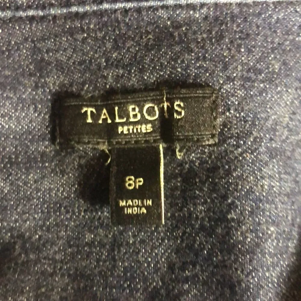 Talbots Denim Chambray Shirt 8P/ Cotton/ Long Roll Tab Sleeve/ Round Hem Pocket - Picture 9 of 11